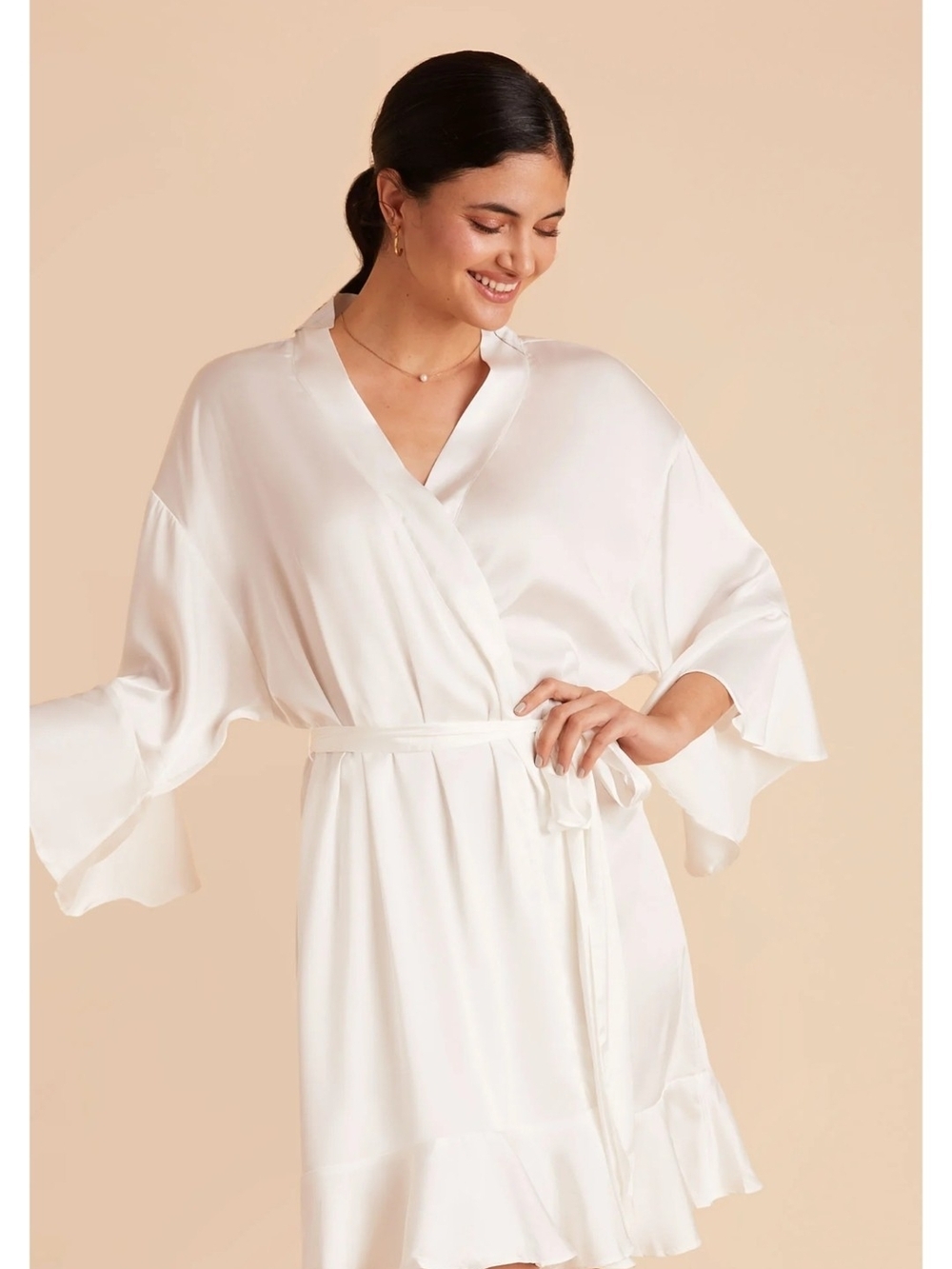 Women's Satin Wrap Robe - White Birdy Grey Bridal Sz Med/L